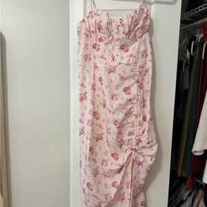 SHEIN Pink Floral Strapless Ruched Maxi Dress